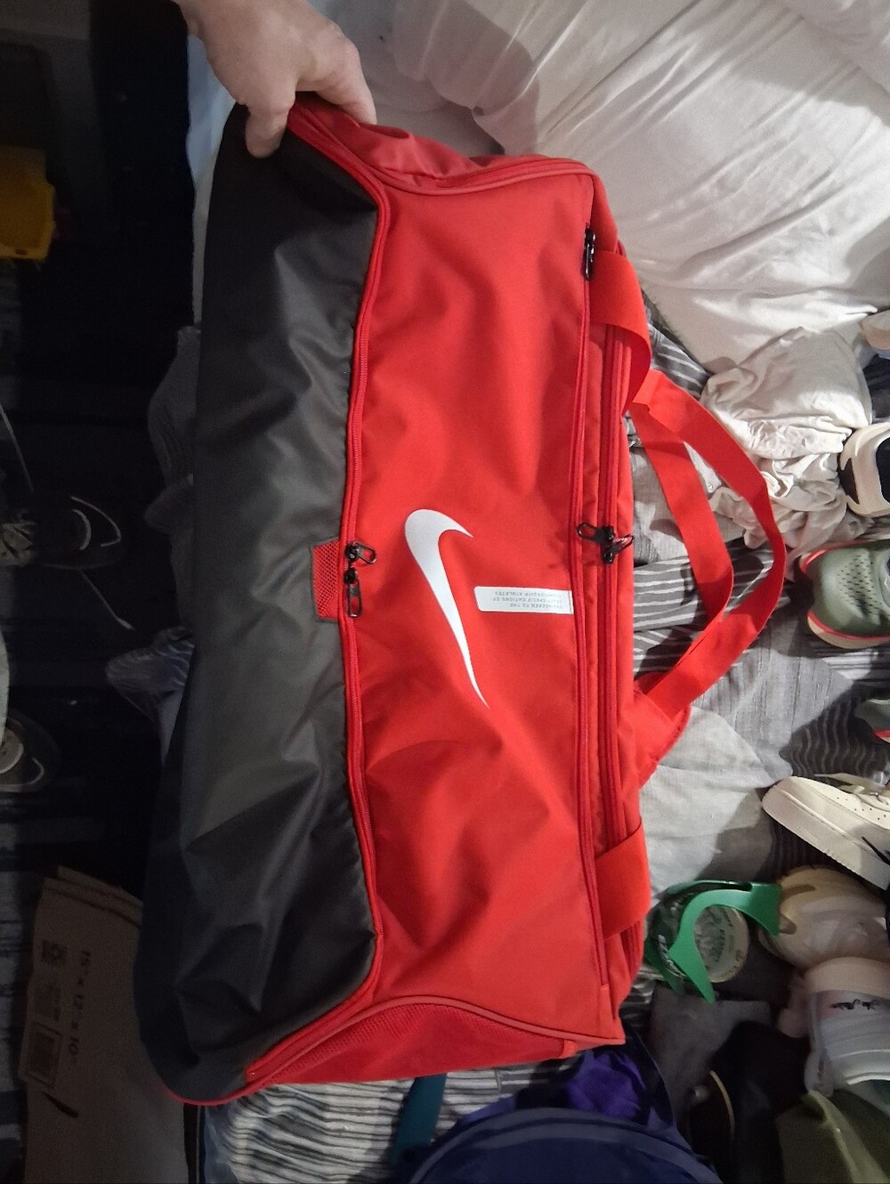 Nike Red and Black Sport Duffel with White Swoosh
